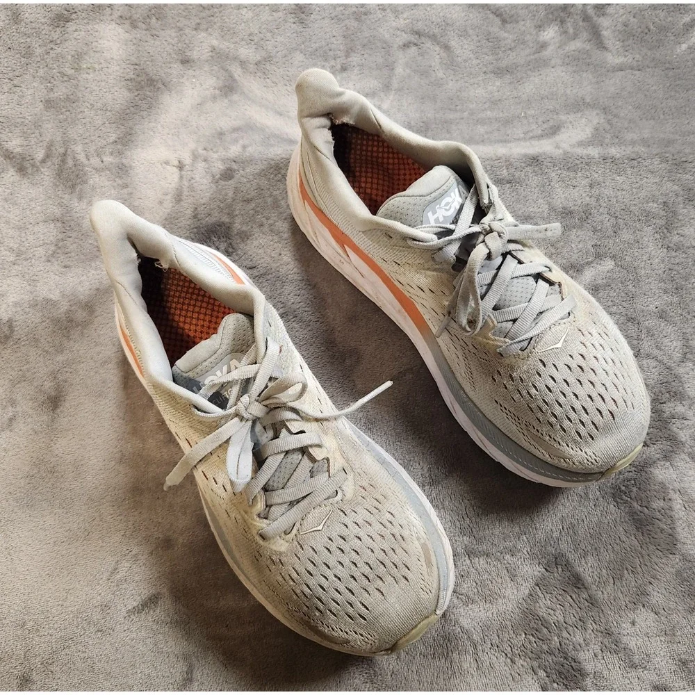 Hoka One One Shoes Womens 8 Gray Orange Clifton 8 Sneakers Running 1119394 BFPA